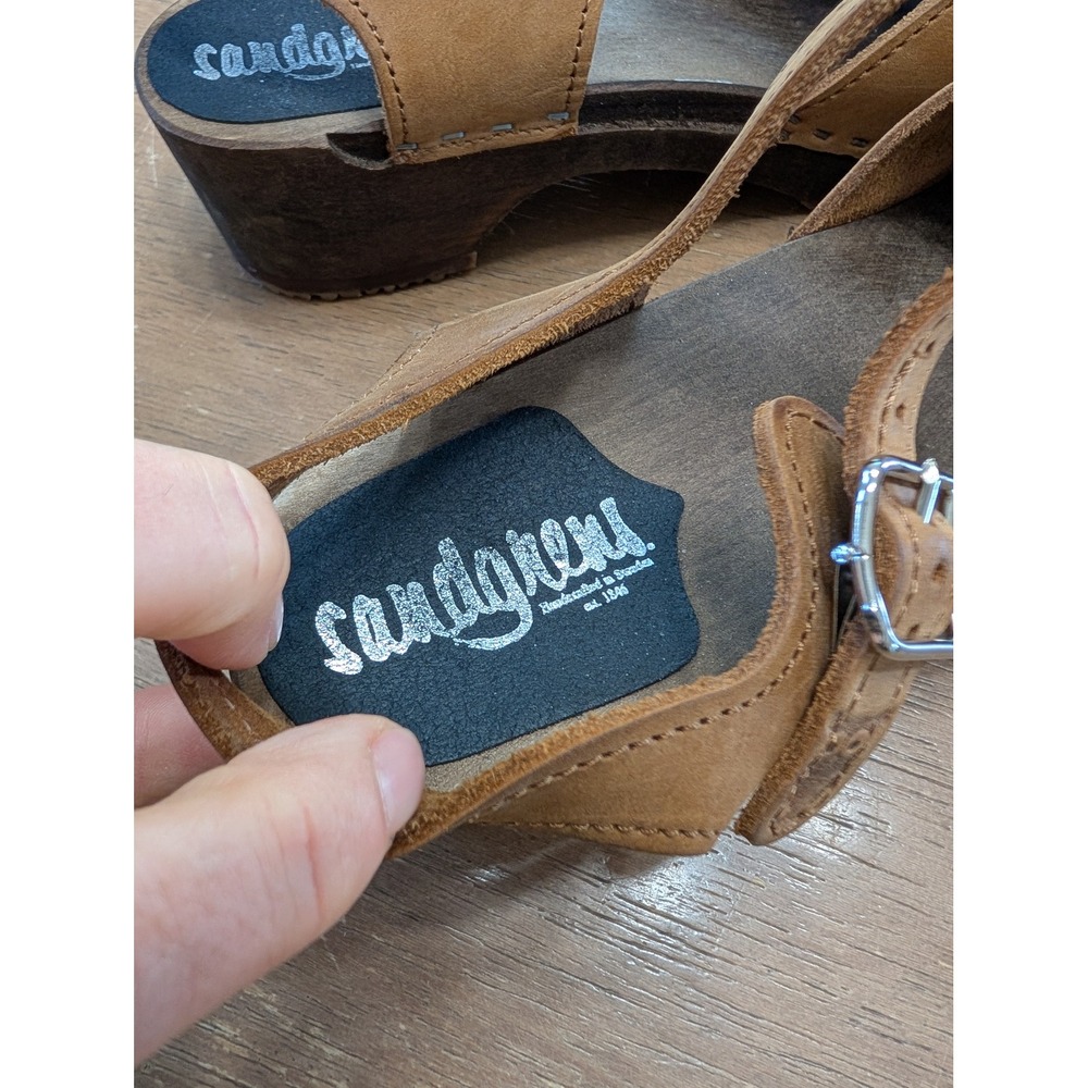 Sandgrens Saragasso Classic Clogs Women's 39 Tan Leather Wooden MaryJane Swedish - Picture 7 of 11